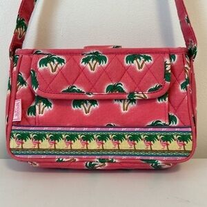 Maggi B perfect mini cotton quilted palm tree/flamingo pink accents purse
